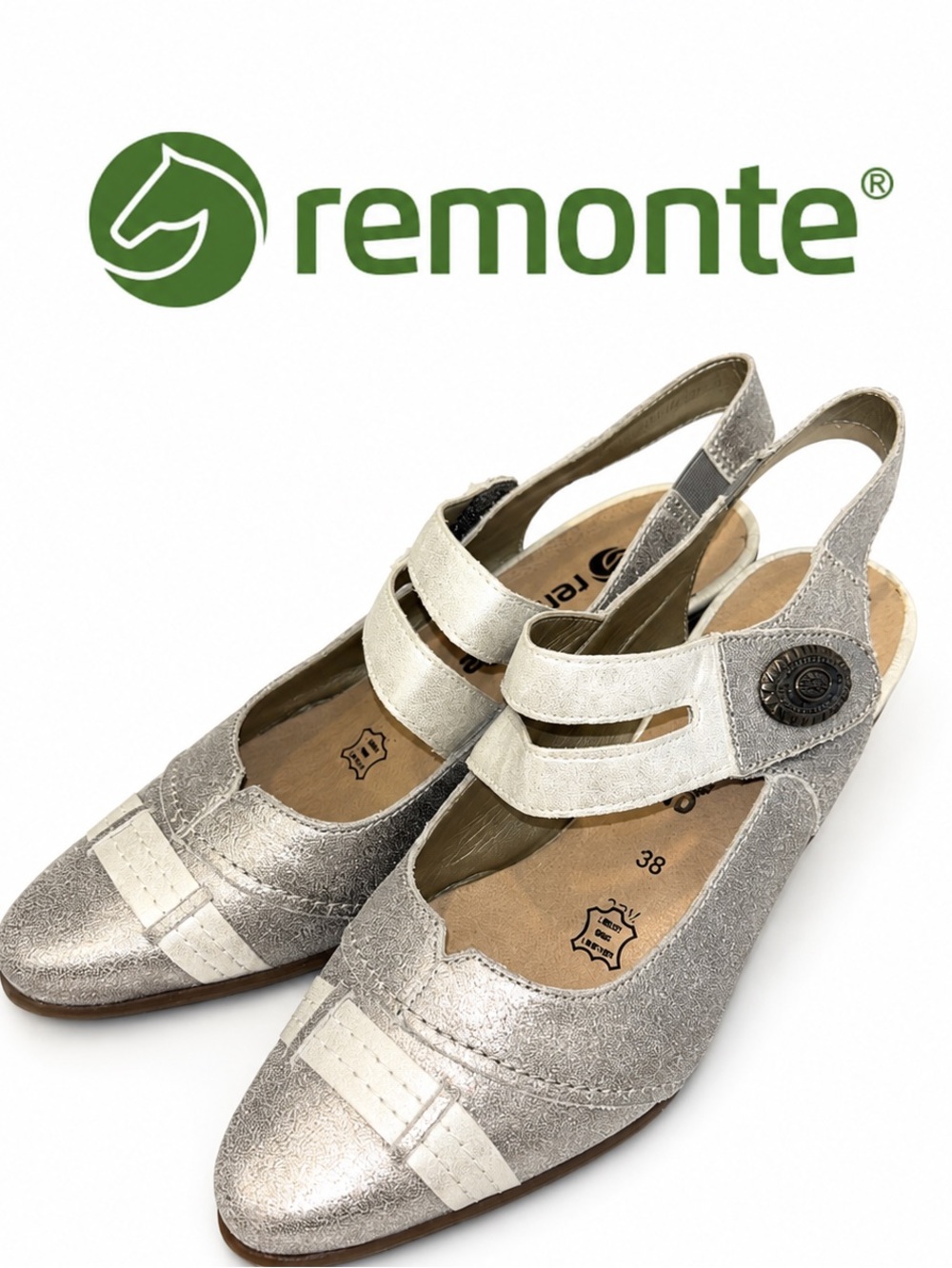 Remonte Silver Leather Slingback Shoes – Size 38